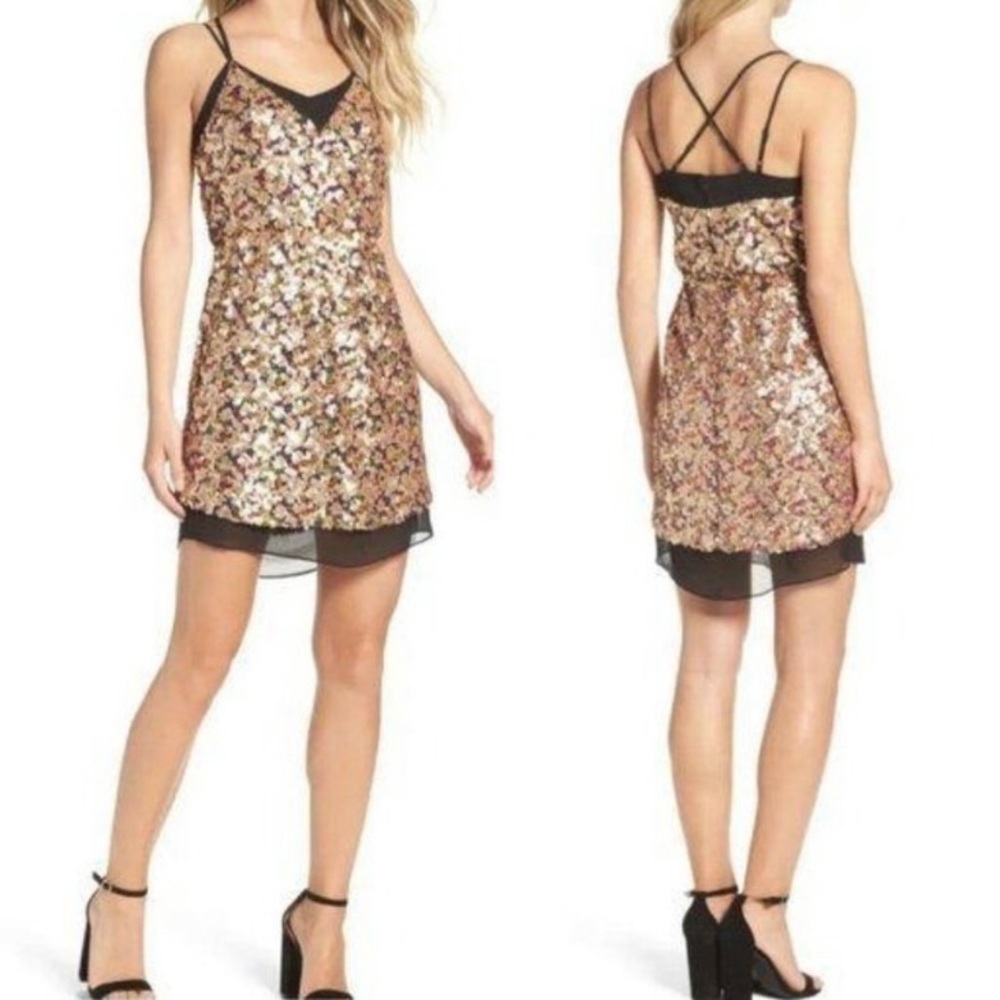 Adelyn Rae Gold Sequined Mini Dress - Homecoming Party Cocktail‌‌‌‌‌‌‌‌‌‌‌
